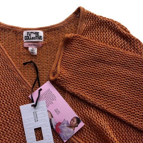 Alani Noelle Sweaters - ALANI NOELLE FUTURE COLLecTIVE Women 1X Orange Metallic Crop Open Knit Cardigan